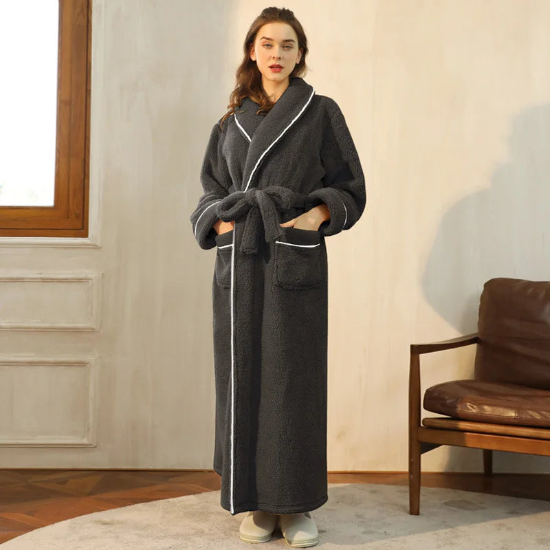 Female Autumn and Winter Warm Long Flannel Thick Couple Bath Bathrobes Men Women Pajamas Shower Robe Bath Towels For Adults