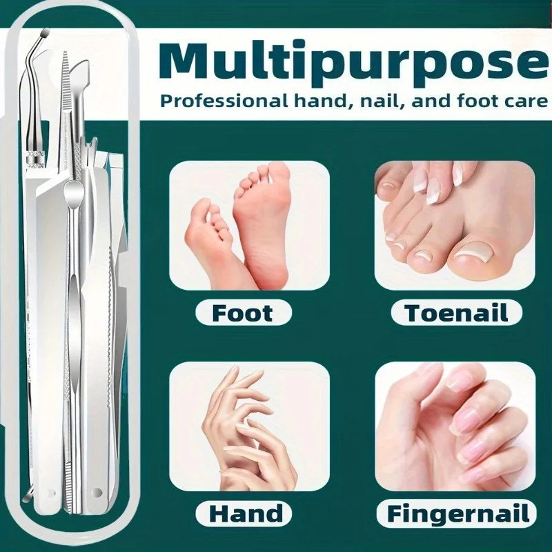 10pcs Stainless Steel Toenail And Cuticle Removal Kit Odorless Pedicure And Manicure Set,No Power Required,Portable Storage Case
