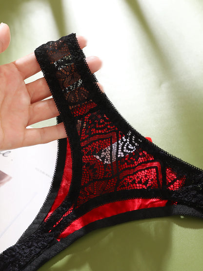Sexy Women's G-String Panties Transparent Mid-Low Rise Ladies Underwear Color-Block Female Intimates Lingerie