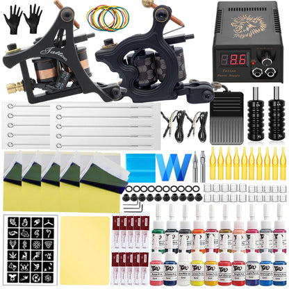 Coils Tattoo Machine Kit Power Supply with Tattoo Needles Ink Accessories Set for Tattoo Body Art Tool Permanent Makeup Kit