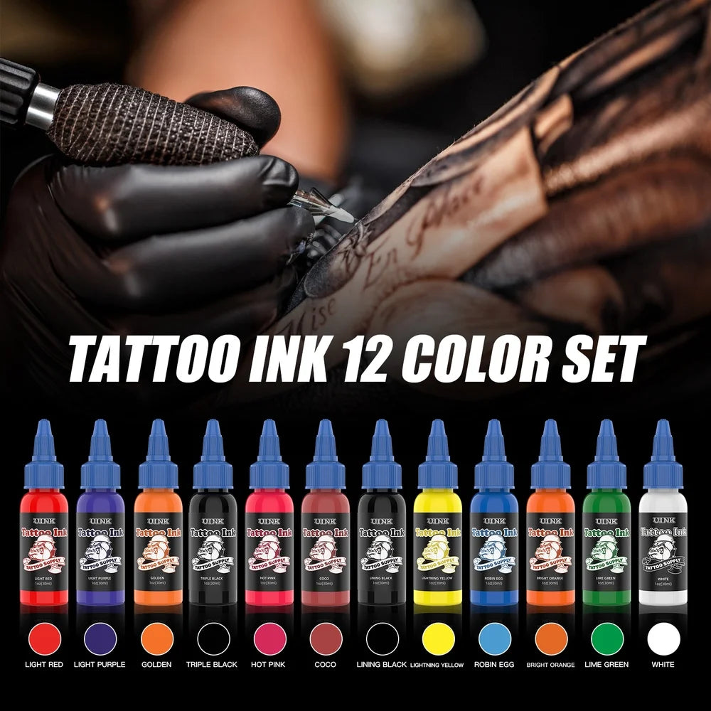 DQFART UINK 30ml 12Pcs/Set Safe Tattoo Ink High-quality Long-lasting Professional Artists Body Art Creative Designs Beginner