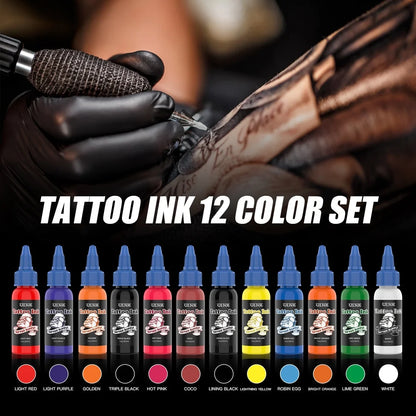 DQFART UINK 30ml 12Pcs/Set Safe Tattoo Ink High-quality Long-lasting Professional Artists Body Art Creative Designs Beginner