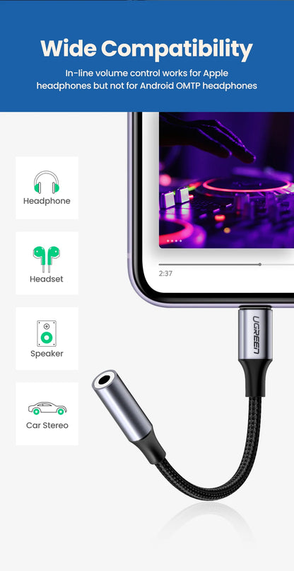 UGREEN Adapter for iPhones MFi DAC Lightning to 3.5mm Headphone Adapter For iPhone 12 11 Pro max xr Aux Cable Phone Accessories