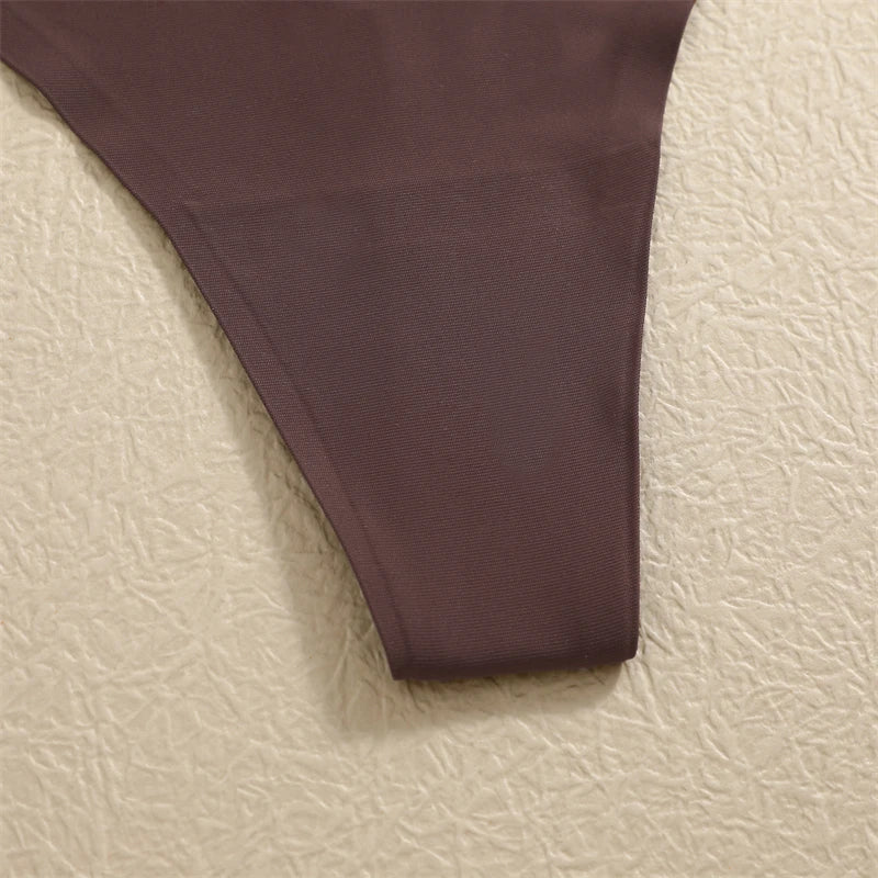 FINETOO 4PCS Silk Satin Seamless Underwear Low Waist Thongs Sexy Solid Color Bikini Underpants Female Stretch Intimates Lingerie