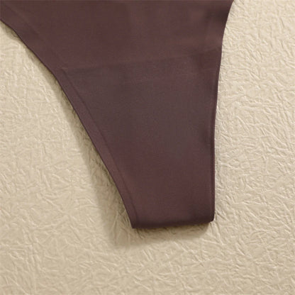 FINETOO 4PCS Silk Satin Seamless Underwear Low Waist Thongs Sexy Solid Color Bikini Underpants Female Stretch Intimates Lingerie