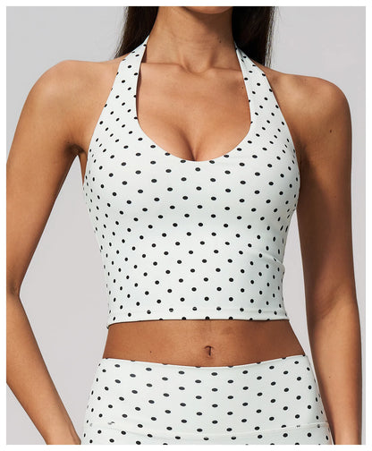 Yoga Bra Women Sports Underwear Fitness Crop Top Polka Dot Yoga Vest Deep V Backless Sports Vest Female Workout Shockproof Tops