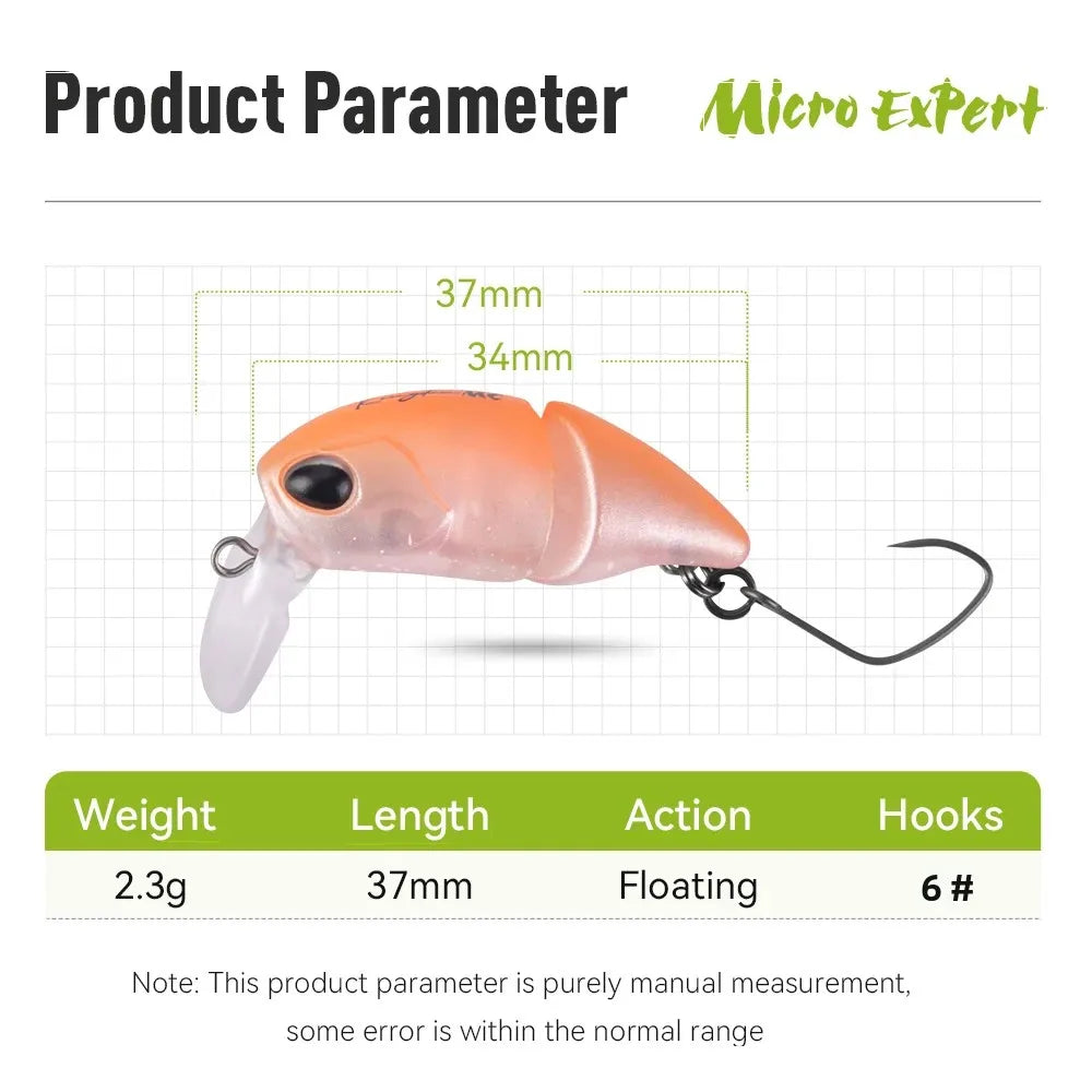 Kingdom Micro Expert Fishing Lure 2.3g 37mm Jointed Floating Minnow Artificial Hard Bait Swimbait Topwater Crankbait Trout Lure