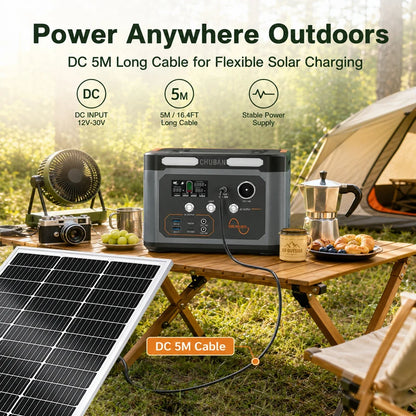 Portable Power Station 500W Optional 80W Rigid Solar Panel with 5m Extension Cable Outdoor Solar Generator for Camping RV Emergency Backup Power