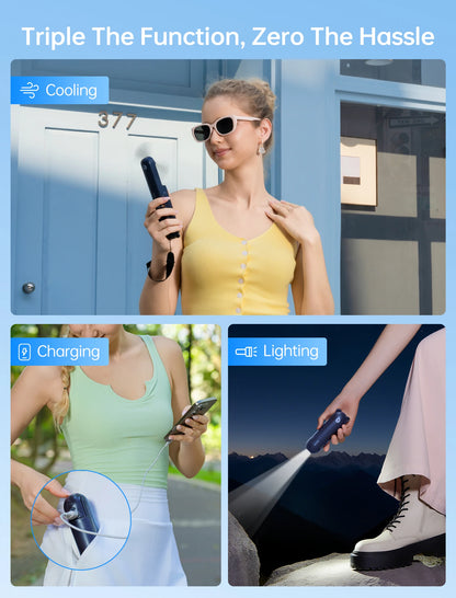 JISULIFE Handhållen Fläkt 3-i-1 – Ficklampa & Powerbank, F8 (2000mAh) / F8X (4500mAh), 7 Färger