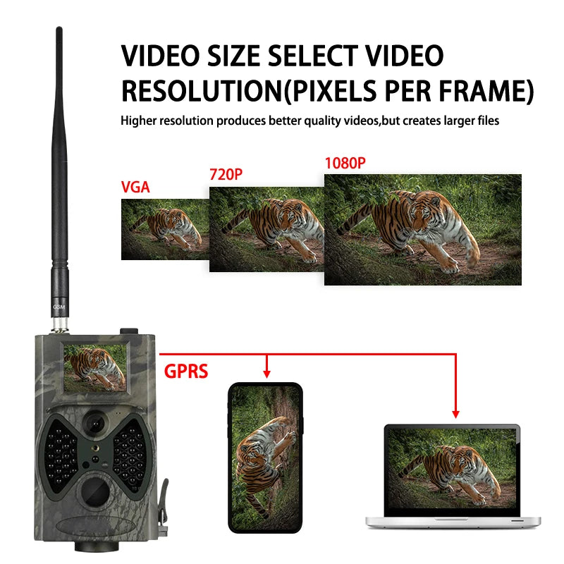 2G GSM MMS SMTP Hunting Trail Camera Cellular Mobile 16MP 1080P Photo Traps Wild Camera HC300M Wireless Wildlife Surveillance