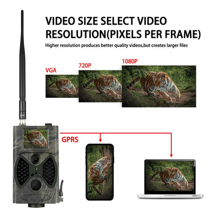 2G GSM MMS SMTP Hunting Trail Camera Cellular Mobile 16MP 1080P Photo Traps Wild Camera HC300M Wireless Wildlife Surveillance