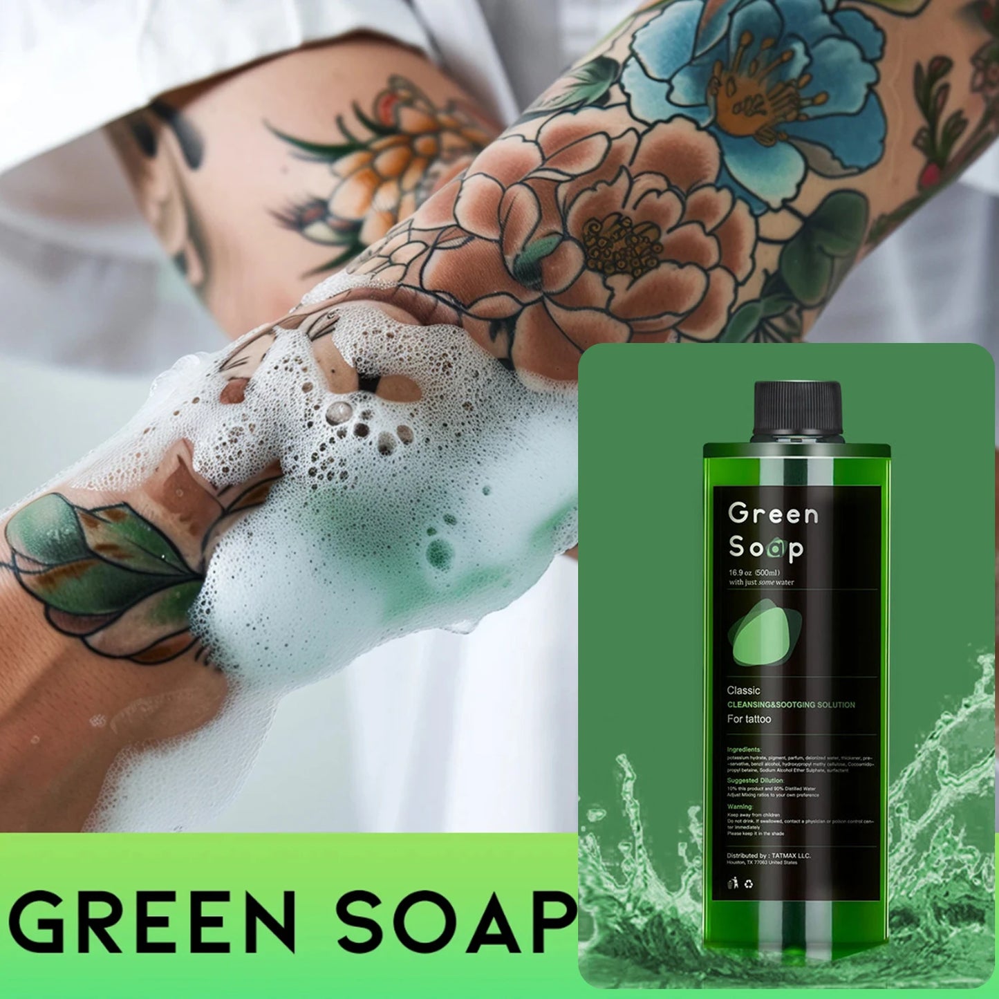 Ultra Concentrated Green Soap Tattoo Foaming Bottle – Tattoo Supplies for Tattoos, Piercings, Skin and Equipment Cleaning