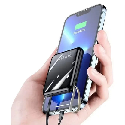 VIVO Mini Powerbank med 4 Inbyggda Kablar – Snabbladdning LED-display Dual USB Svart Vit Röd 50000/100000/200000mAh