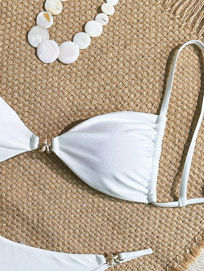 Cikini Women's Sexy Bikini Two Pieces Set Accessories Glossy Texture Special Fabric Solid Color Summer Beach Swimwear