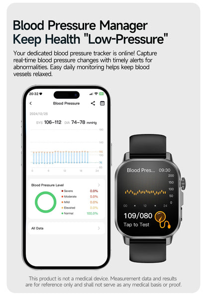 2026 ECG+PPG Daily Health Smart Watch Men Blood Fat Uric Acid Heart Rate Blood Oxygen Bluetooth Call Wellness Tracker Smartwatch