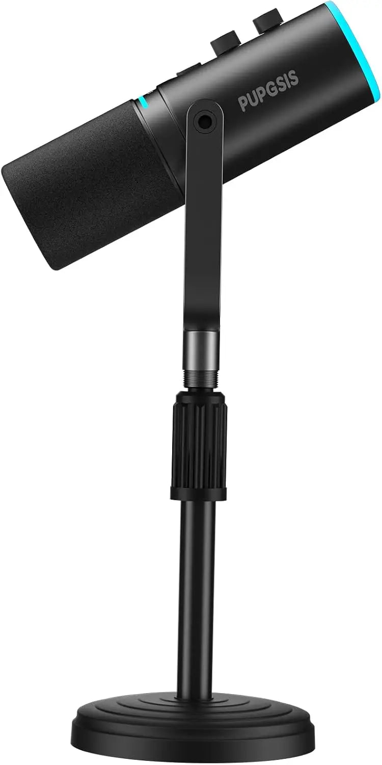 PUPGSIS Podcast Microphone Kit, USB/XLR Dynamic Vocal Mic, Streaming Mic with RGB Lights for PC/XLR Mixer, with Mute Button, Headphone Jack, Gain Knob, for Gaming Voice-Over Recording