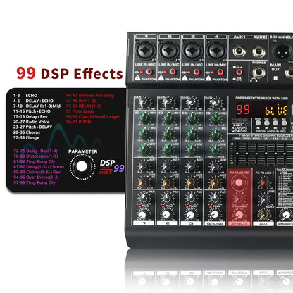 LOMEHO AM-GT8 8-kanals mixerbord med 99 DSP-effekter