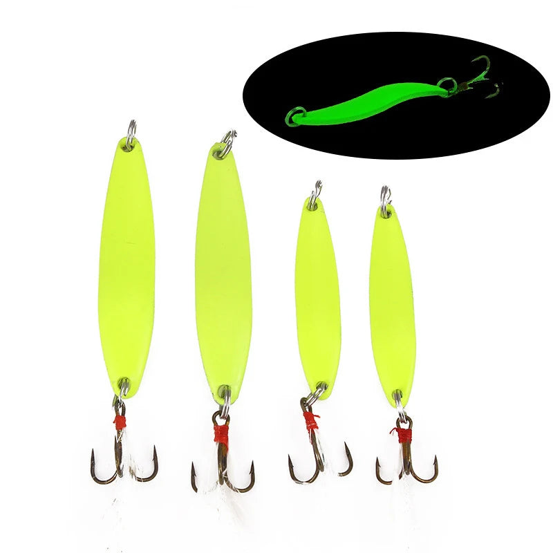 1pcs 5g 7g 10g 13g Luminous Fishing Spinner Spoon Lure Hard Bait with Feather For Bass Sea Lures Wobbles Fishing Accessories