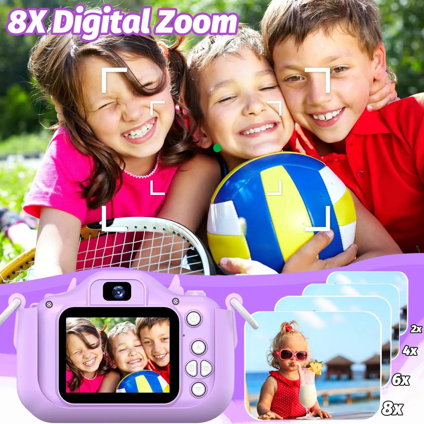 Kids Digital Camera 1080P HD 2.01" Unicorn Toy Camera Silicone Case Games USB Mini Video Recorder Gift for Girls 3-12 Age