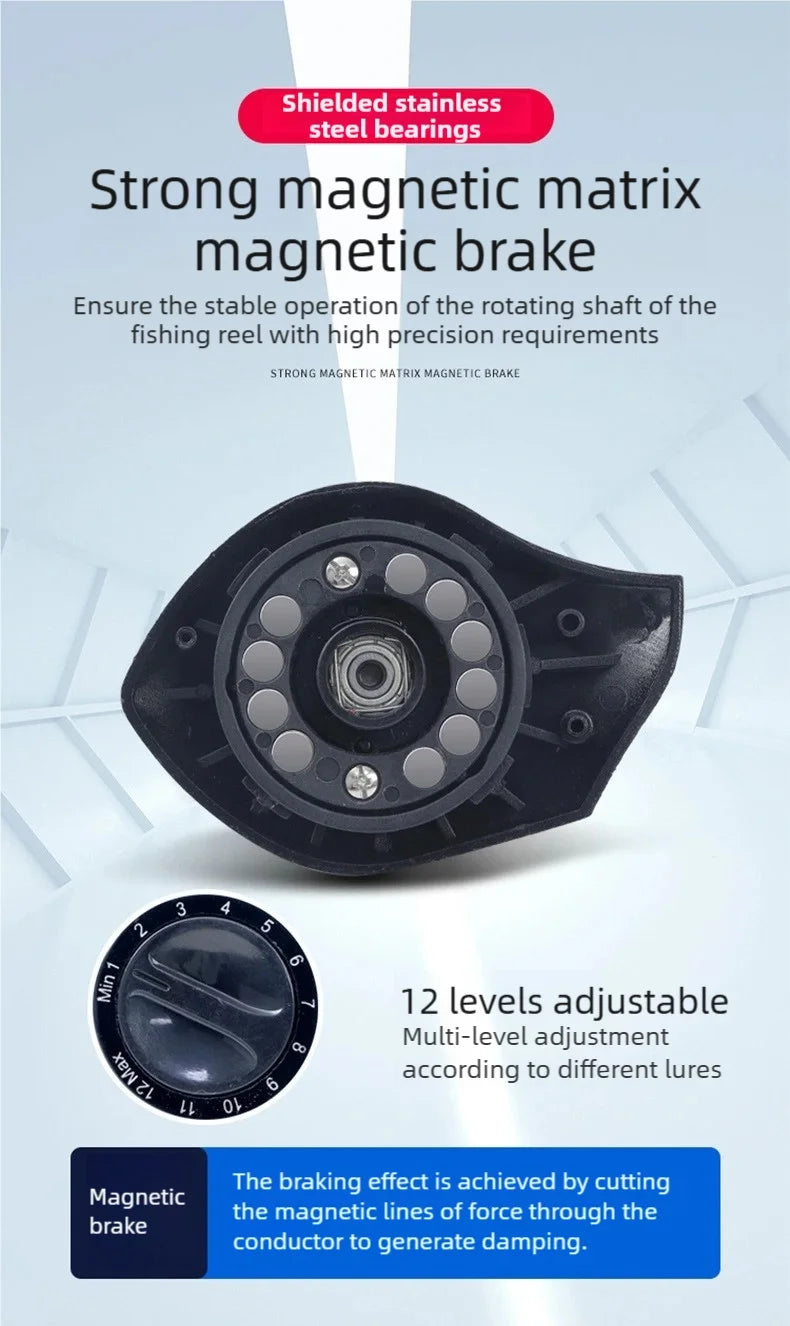Huidiao Beginner Baitcasting Reel 7.2:1 Easy Casting Fishing Reel 10KG Max Drag 12-Level Magnetic Brake System for New Angler