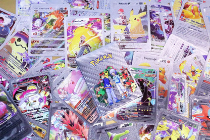 •55 pcs Pokemon Metal Gold Black Vmax GX Card Box Mewtwo Charizard Pikachu Rare Collection Battle Trainer Children Toys Gift
