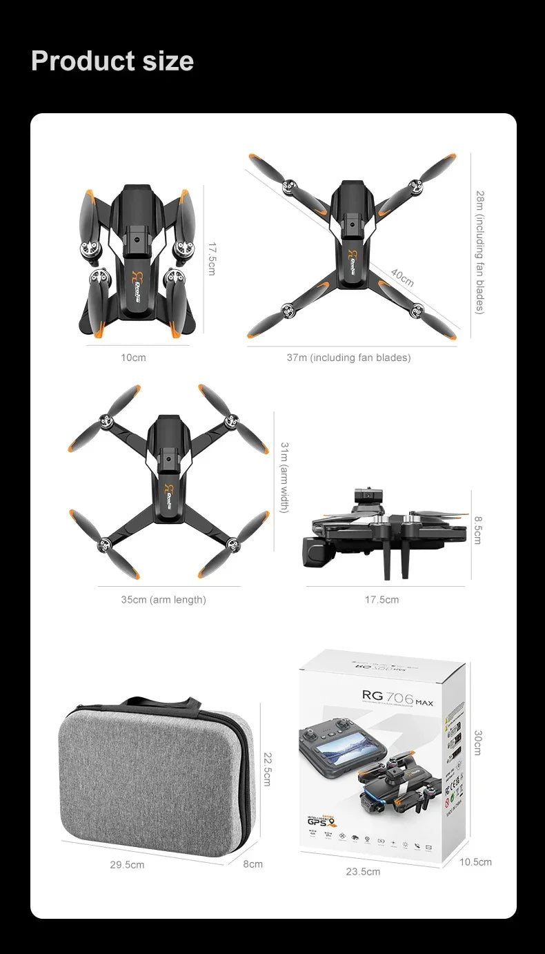 RG706 MAX GPS Drone 8K Professional Dual HD Camera 5G WIFI FPV 360° Obstacle Avoidance Brushless Large Screen Rc Quadcopter Dron