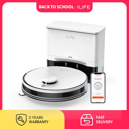 ILIFE A30 Pro Robot Vacuum Cleaner with Automatic Self-Emptying Station, 5000Pa Strong Suction, LDS Navigation, 180min Runtime, 2-in-1 Mop and Sweep, APP Control,  HomeFloor Carpet Clean