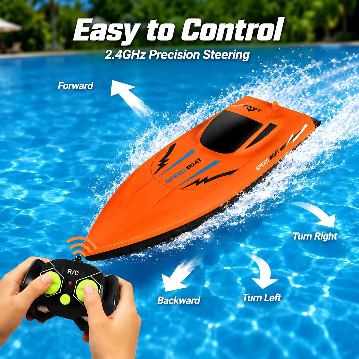 2.4G Remote Control Speed Boat for Kids – Fast Electric RC Boat Toy with Dual Motor, Waterproof Model for Pool & Outdoor Play