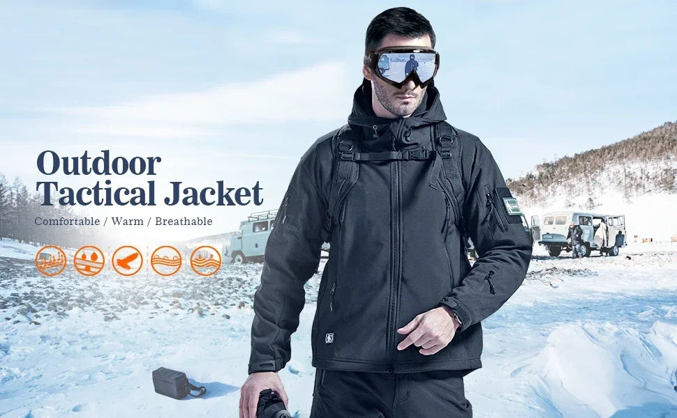 Herr Militär Softshell Set 2026 – Fleece Jacka + Byxor Outdoor, Grå/Svart/Khaki/Kamouflage S–4XL