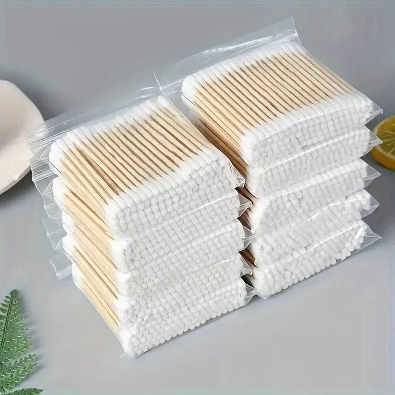 500pcs Bamboo Double-Ended Cotton Swabs - Gentle for Ears & Makeup, Unscented