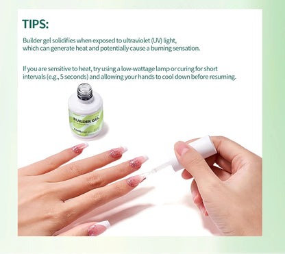 Nailpop Builder Nail Gel 4 Colors Base Coat Strengthener Thickening Extension Rhinestone Glue Gel Polish Brush in Bottle 15ml