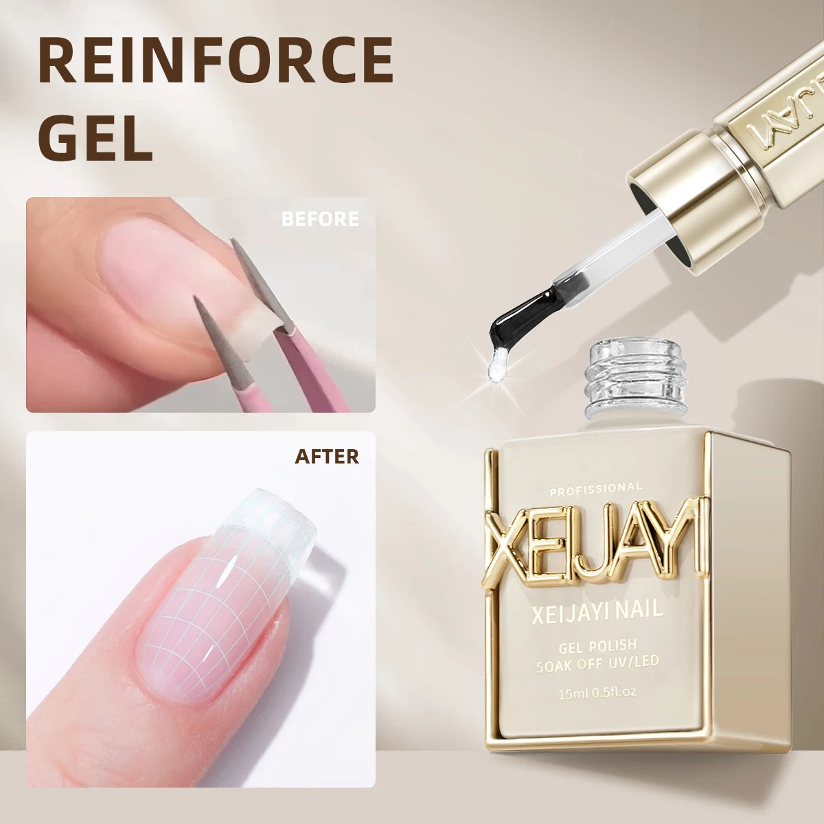 1Pc 15ml Reinforce Gel Nail Gel Multifunctional Clear Gel Nail Polish Nail Strengthener Gel Nail Extension Hard Gel Builder For