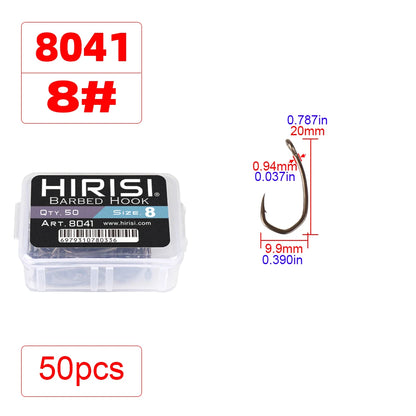 Hirisi 8041 50Pcs PTFE Coated Fish Hook High Carbon Stainless Steel Anti-Rust Sharp Point Barbed With Eye for Fishing Accessory