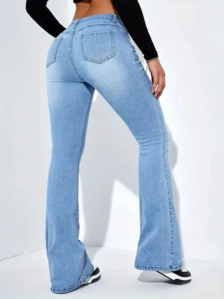 Hot Sale Women Stretch Thin Flared Jeans Lady Fashion High Waist Denim Pants Girls Korean Ins Fashion Straight Leg Trousers