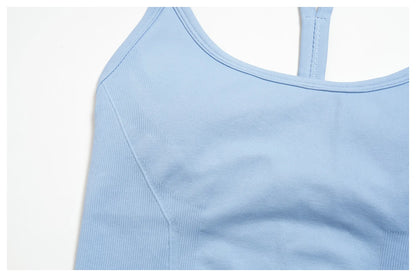 Summer New Yoga Vest Women Workout Crop Tops Cross Back Strap Fitness Bra Shockproof Sports Halter Workout Bra Push Up Yoga Vest