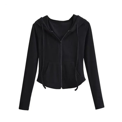 Women's Slim Fit Hooded Zip Up Sports Sweatshirt | Autumn Cropped Casual Jacket Long Sleeve Athletic Outerwear K Pop Clothes