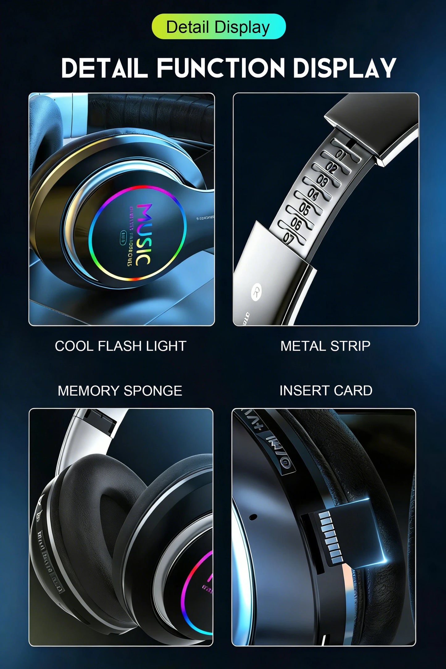 Wireless Bluetooth 5.0 HiFi Headphone With On-Ear Headset Stereo Sound Earphones Sports Office Game Foldable Low Latency