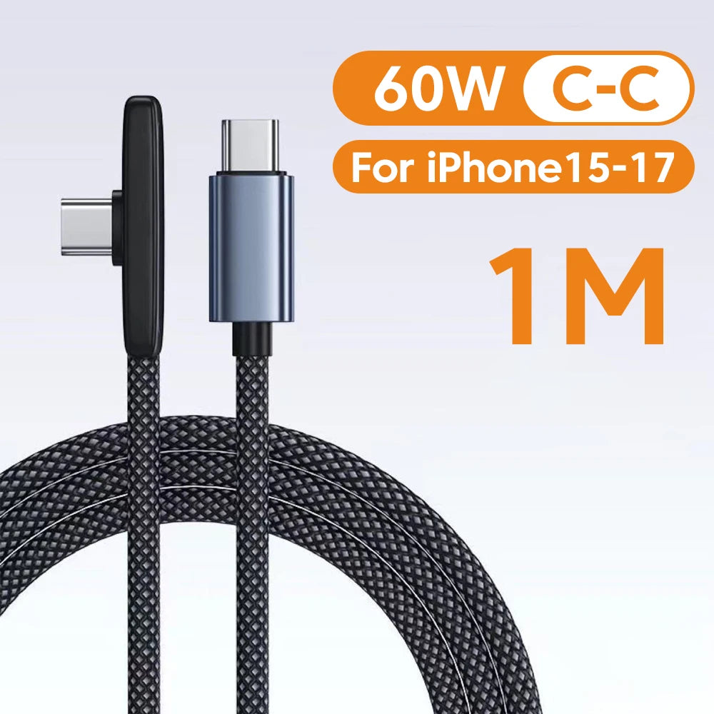 USB-C snabbladdningskabel med 90° kontakt – USB-A eller USB-C till USB-C