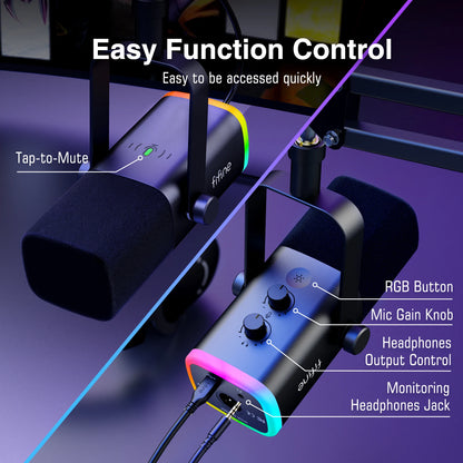FIFINE AM8T USB/XLR-streamingmikrofon – dynamisk, RGB och hörlursutgång
