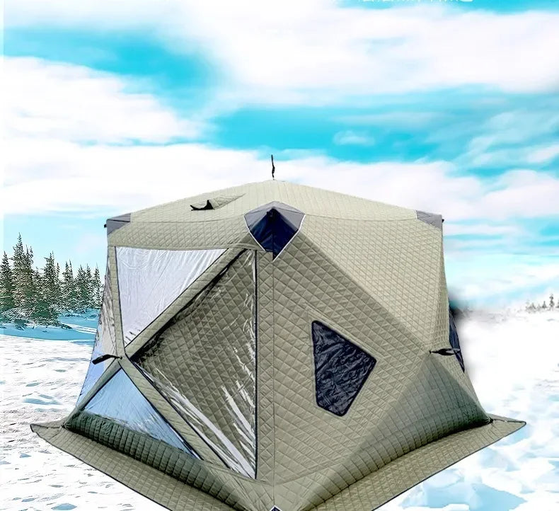 Fully Automatic Winter Ice Fishing Tent with Chimney Hole, Transparent Window, Quick Opening, Portable
