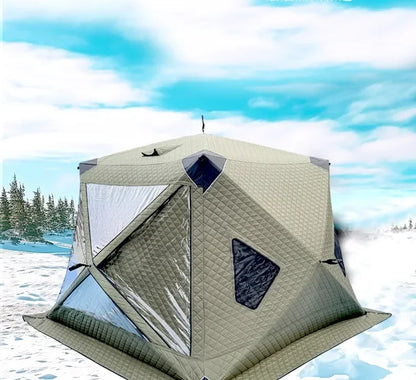 Fully Automatic Winter Ice Fishing Tent with Chimney Hole, Transparent Window, Quick Opening, Portable