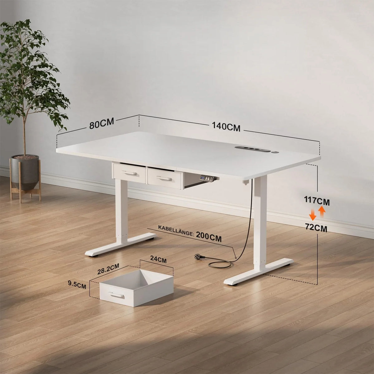 120/140/160/180cm Electric Height Adjustable Desk, Heavy-Duty Large Sit-Stand Table, Gaming Desk with Power Outlet & Drawer