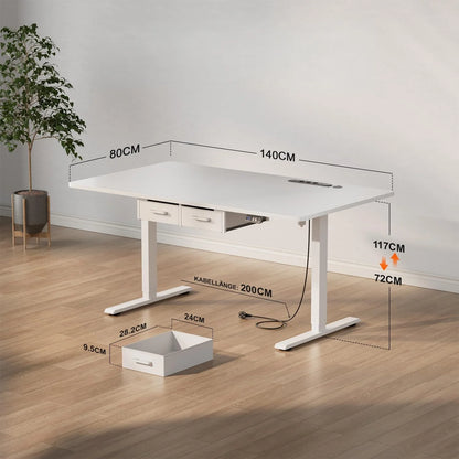 120/140/160/180cm Electric Height Adjustable Desk, Heavy-Duty Large Sit-Stand Table, Gaming Desk with Power Outlet & Drawer