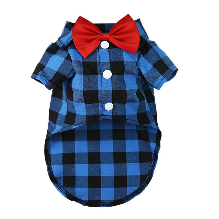 Pet Dog Clothes Plaid Shirt Suit Tie Gown Spring Summer Puppy Coat Teddy Bear Pomeranian Vest Small-Medium Dog Cat Pet Costume