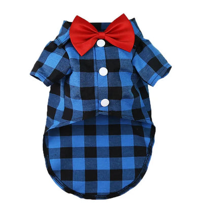 Pet Dog Clothes Plaid Shirt Suit Tie Gown Spring Summer Puppy Coat Teddy Bear Pomeranian Vest Small-Medium Dog Cat Pet Costume
