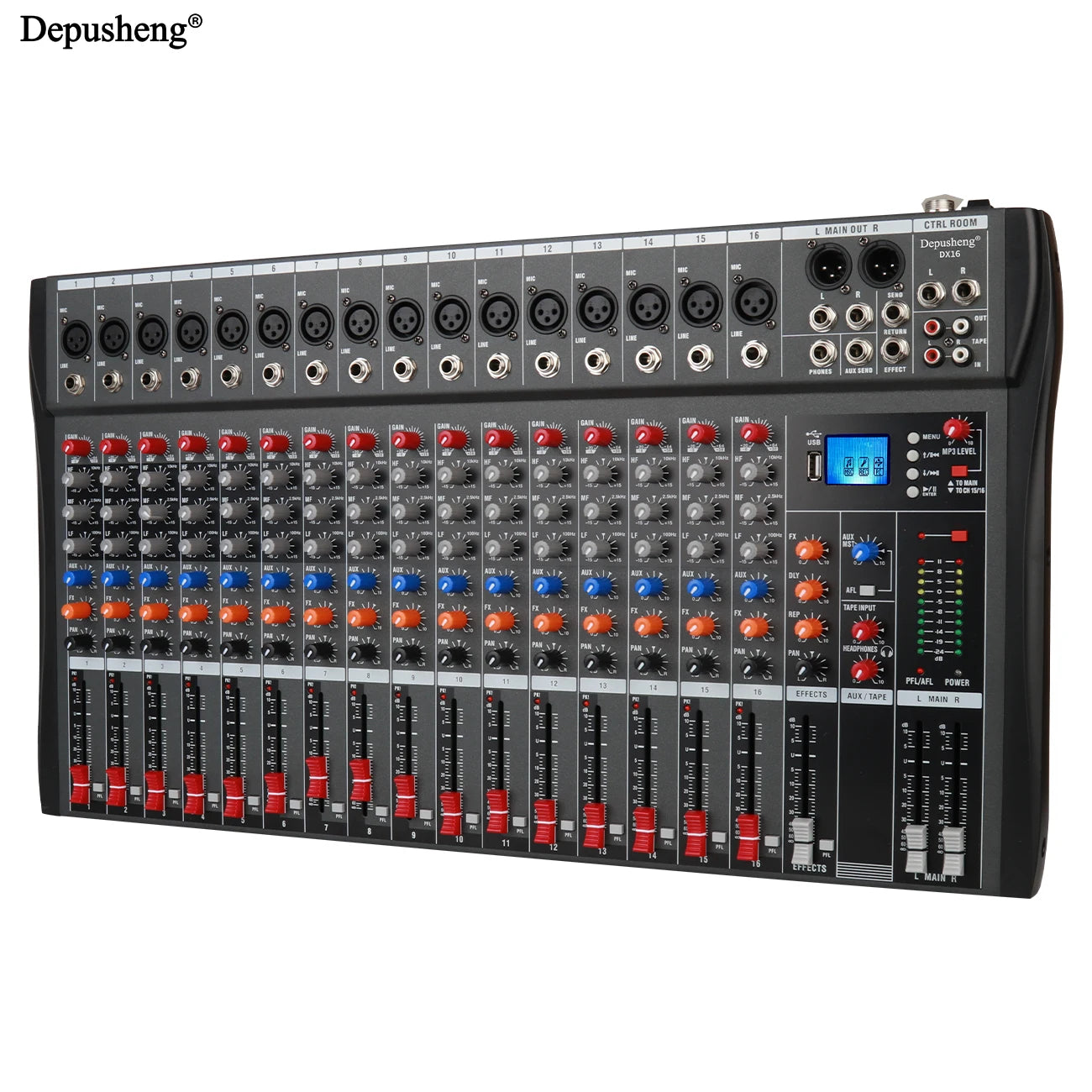 6/8/12/16 Channel Depusheng Audio Mixer Professional  Sound Board DJ Mixing Console System Interface USB MP3 Input Bluetooth 48V