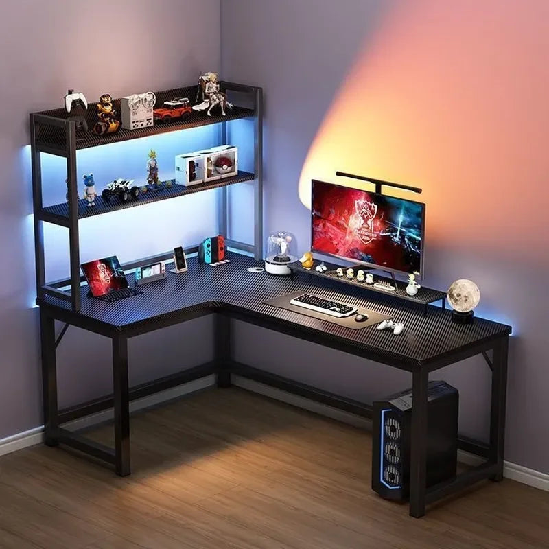 Corner Gaming Table Computer Desk Double Desktop for Home Student Bedroom Small Apartment Space Saving Workstation