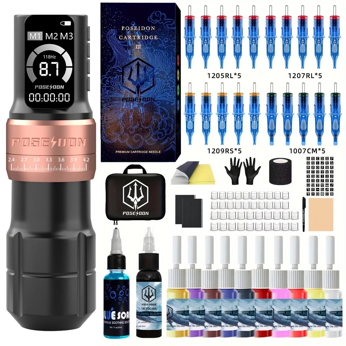 Tattoo Kit POSEIDON New Adjustable Tattoo Pen Kit For Permanent Makeup Tattoo Machine Kit Hot Sale Wireless Tattoo Gun Kit