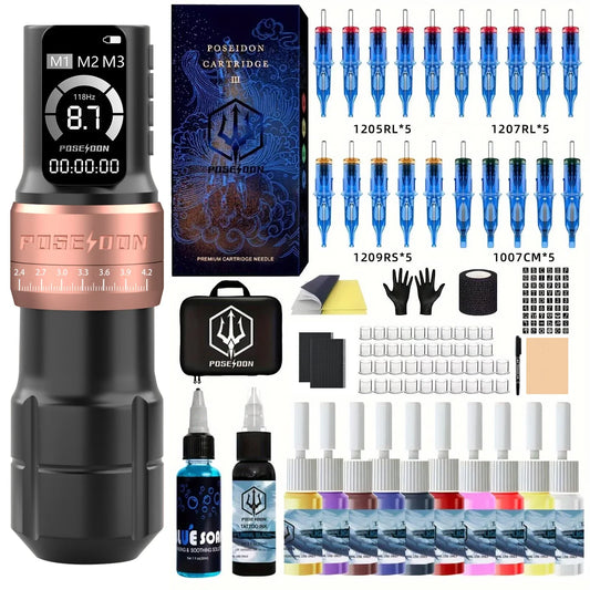 Poseidon TU36 Trådlös Tatueringspenna Kit – Aluminium, 12 000rpm, 4–12V, PMU & Tatuering 2026