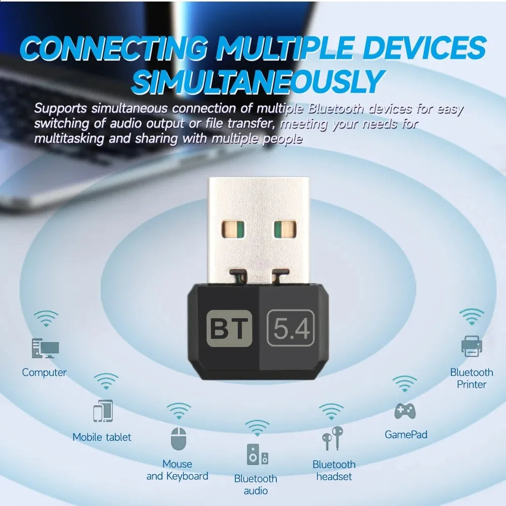 USB Bluetooth 5.4 Wireless Adapter Bluetooth 5.3 Dongle Adapter for PC Laptop Wireless Speaker Audio Receiver USB Transmitter